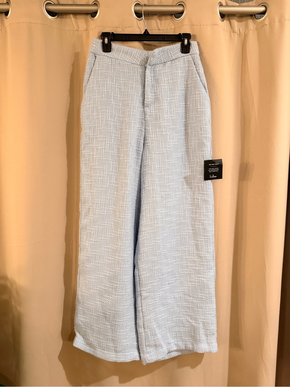 New Lulu's Powder Blue Textured Wide-Leg Trousers